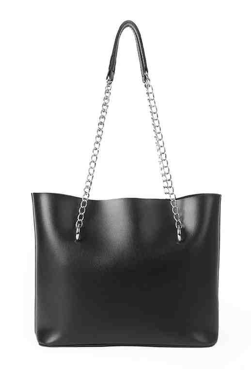 Classic Black Tote Bag with Chain Handles - Image 2